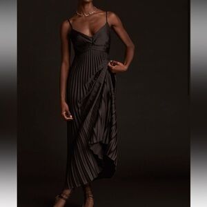Lucky Brand Black silky pleated Maxi Dress large NWT